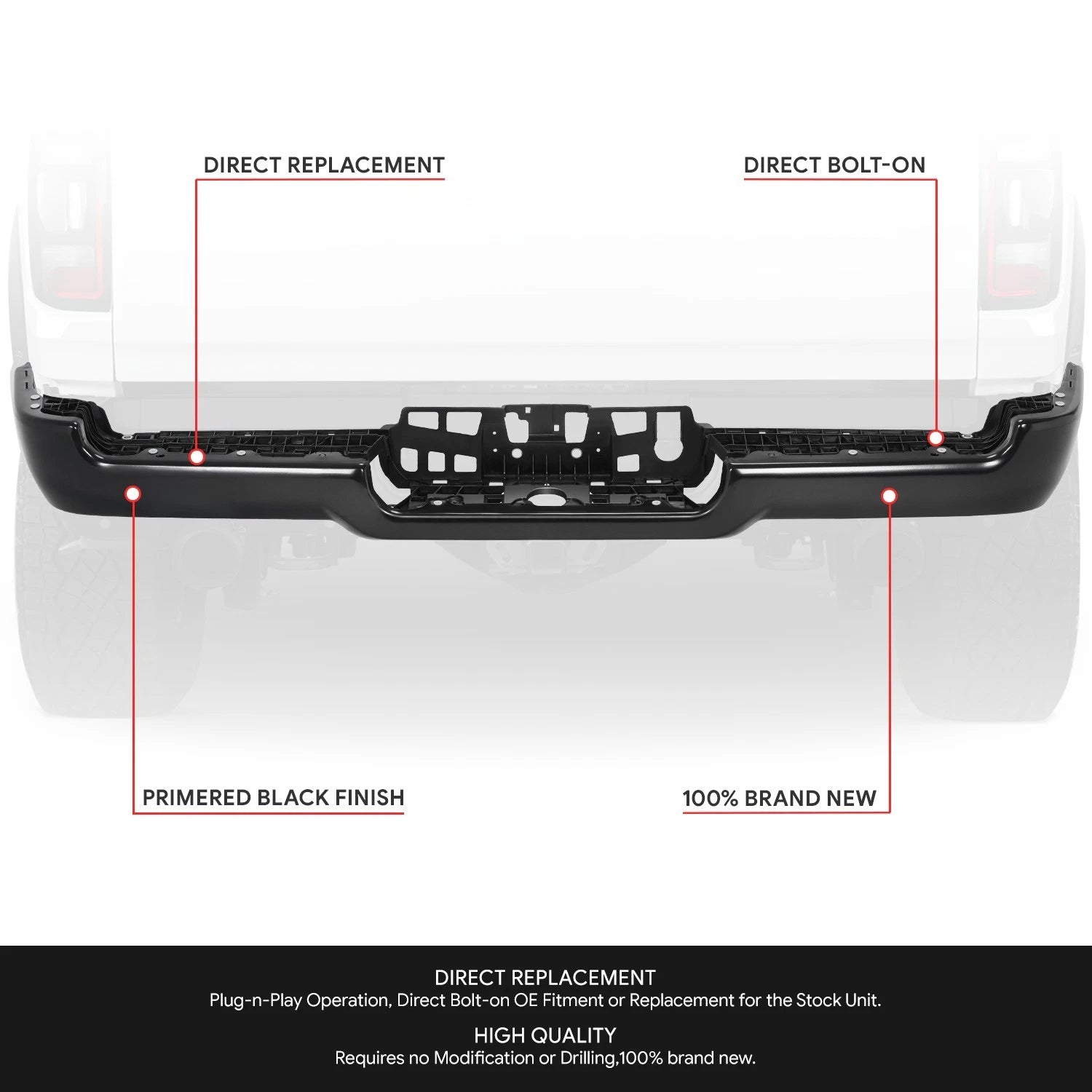 Metal Rear Bumper Face Bar for Ram 1500 (2019–2024) Black