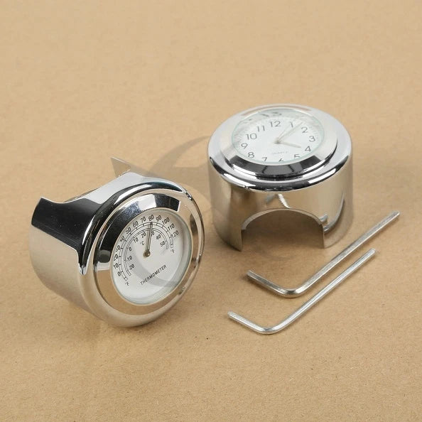 1" 7/8" Chrome Handlebar Clock & Thermometer for Honda CB VTX VT