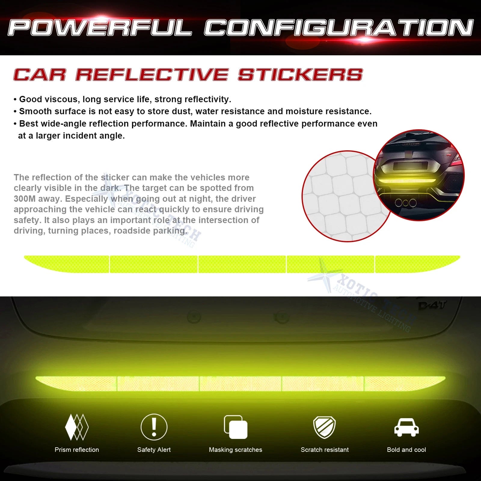 Glow-In-The-Dark Fluorescent Green Rear Trunk Safety Decal Strips Kit for Auto (2010-2020)