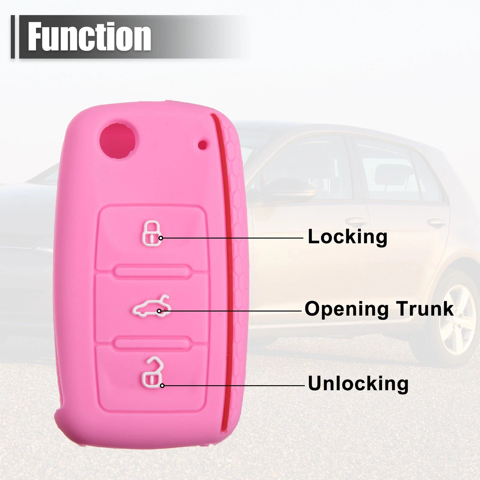 Pink Silicone Key Fob Shell for Volkswagen GTI CC (3 Button)