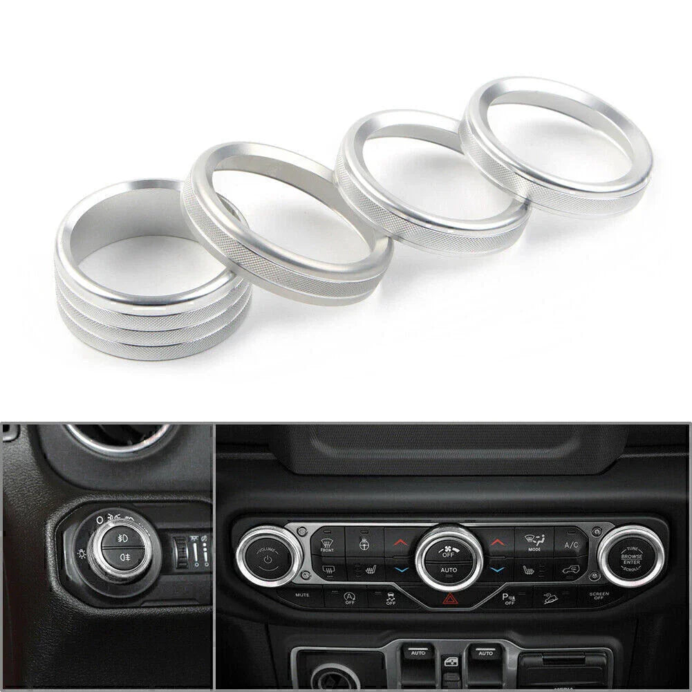 4 x Silver Air Conditioner Knob Ring Covers for Jeep Wrangler JL (2018-2020)