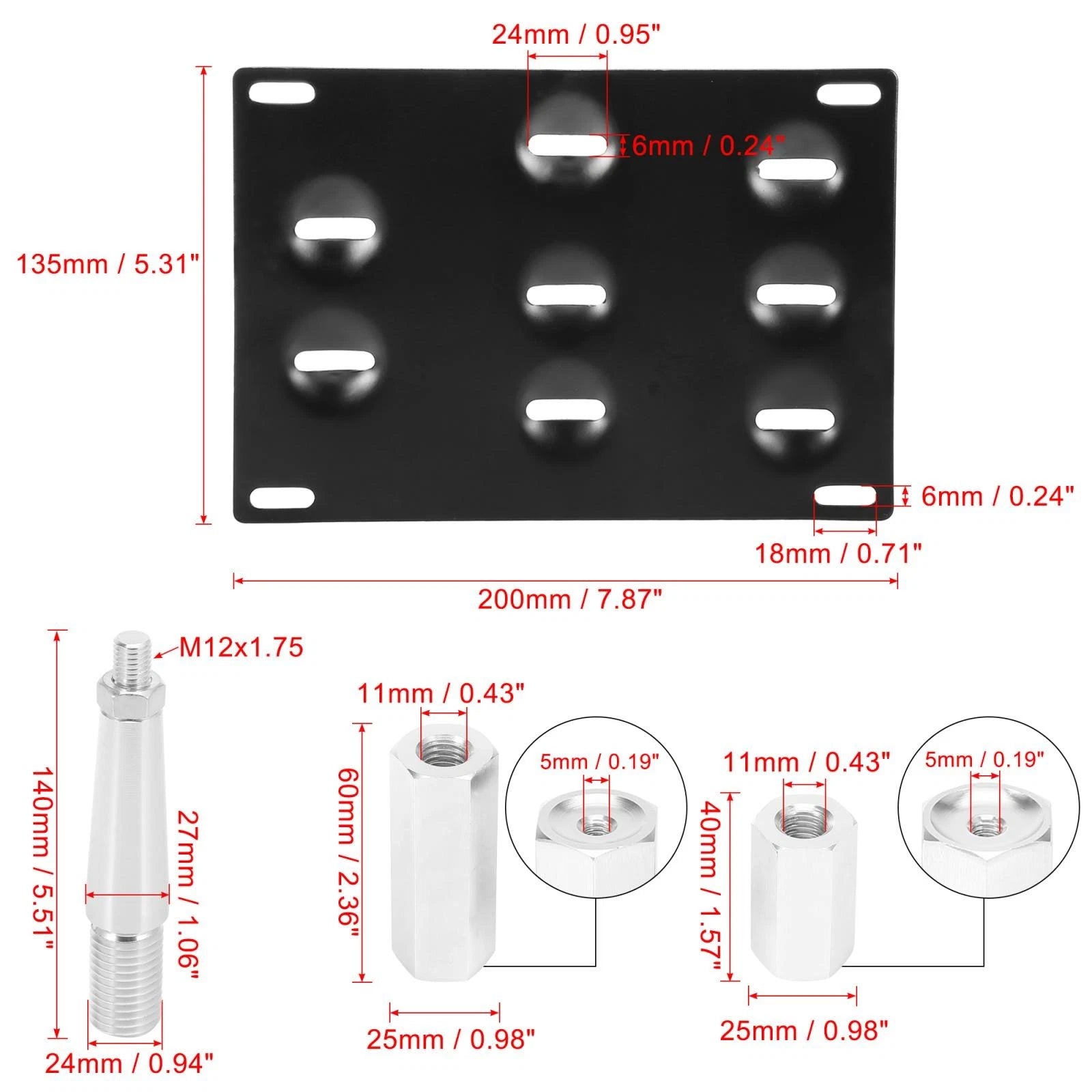 Bumper Tow Hook License Plate Mount Bracket Set for Mitsubishi Lancer (2008–2017)
