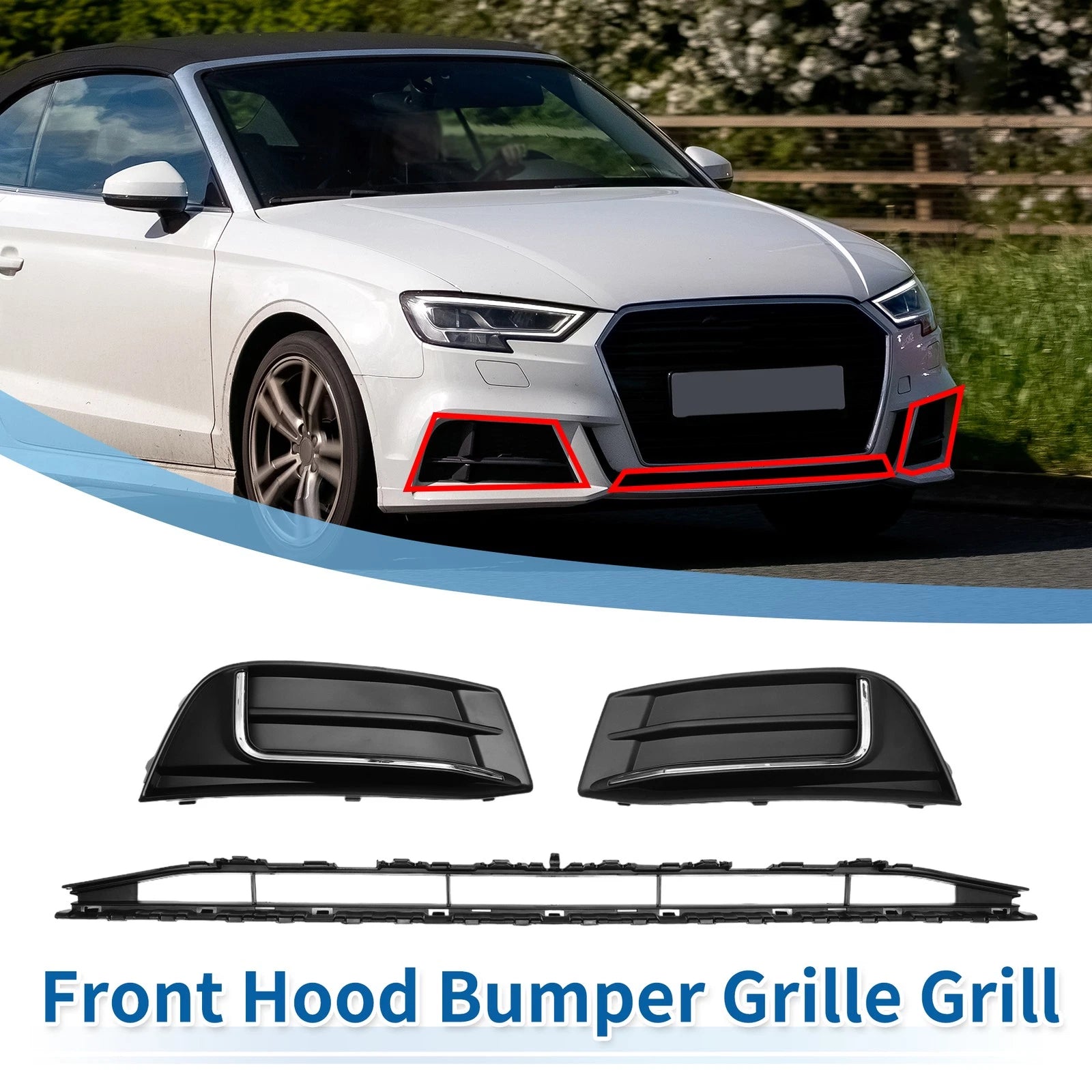 Front Lower Bumper Grille for Audi A3 A3PA (2017–2020) Set of 1