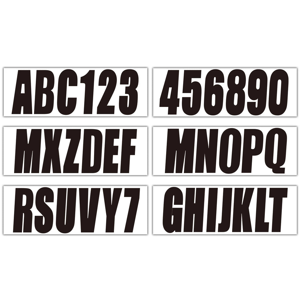 Set of 4 Black Boat Registration Numbers & Letters Marine Vinyl Stickers