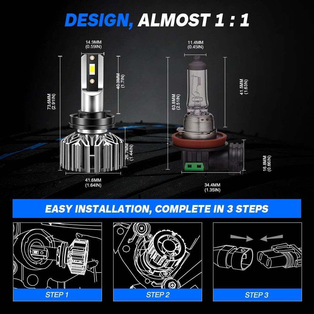Set of 6 LED Headlight Bulbs for H4 H7 H11 H13 9004 9005 9006