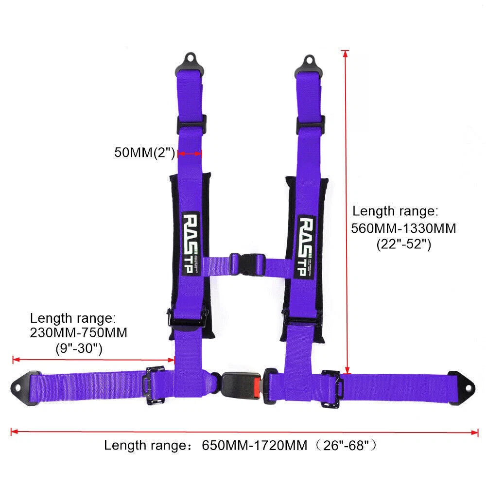 Set of 2 Purple 4-Point Racing Seat Belt Harnesses for ATV
