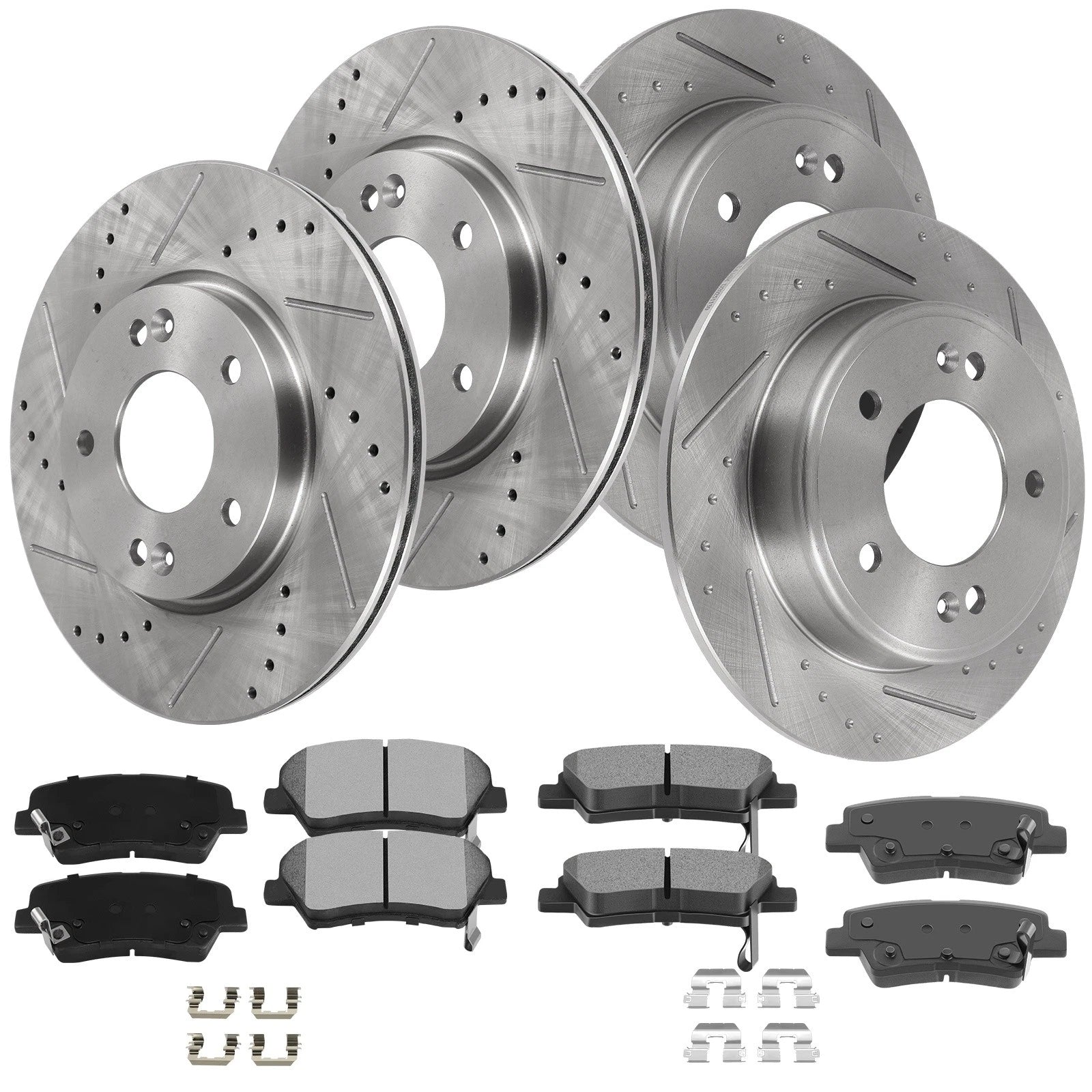 Front & Rear Drilled Rotors Brake Pads for Hyundai Veloster (2013–2016)