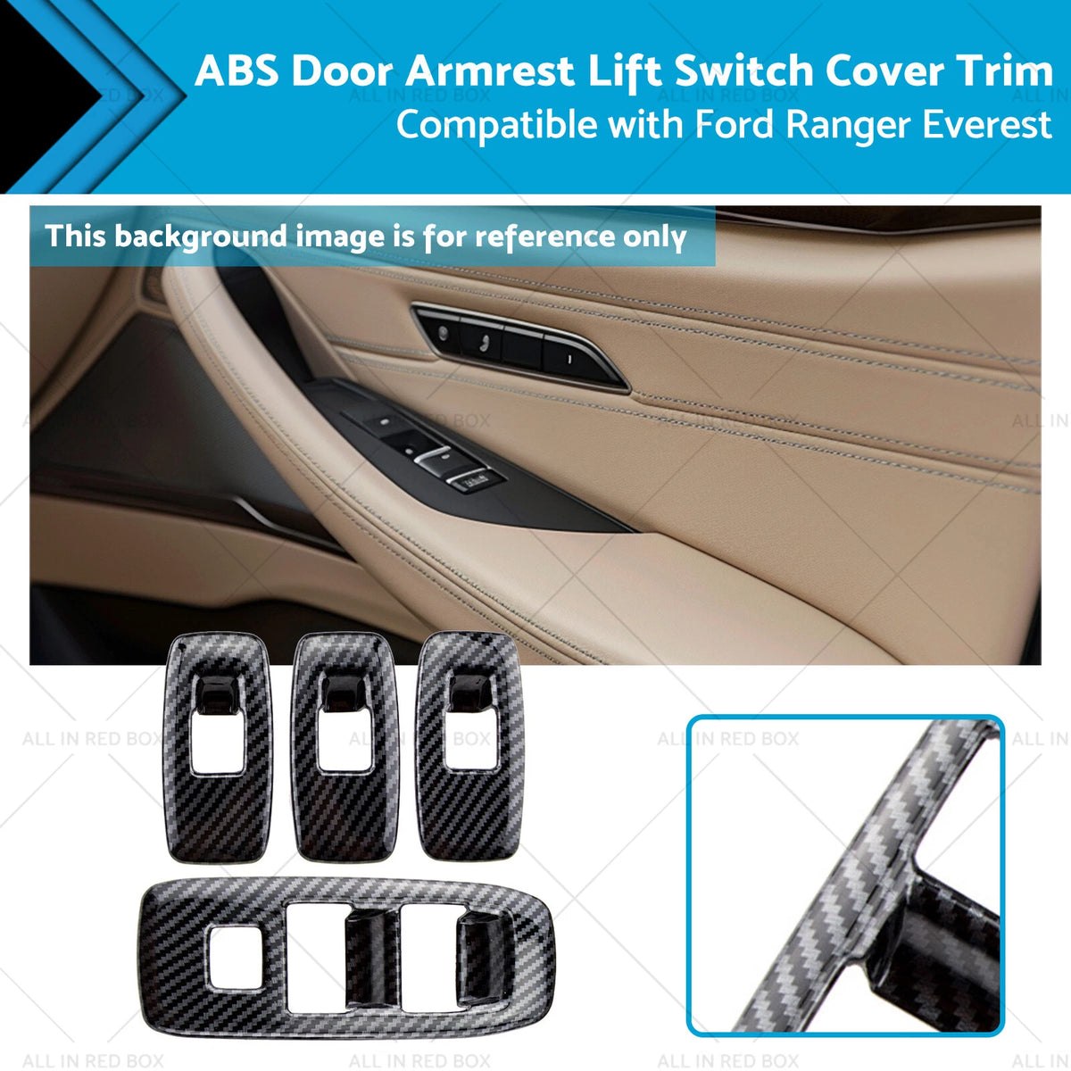 ABS Door Armrest Lift Switch Cover Trim for Ford Ranger Everest (2015–2022)