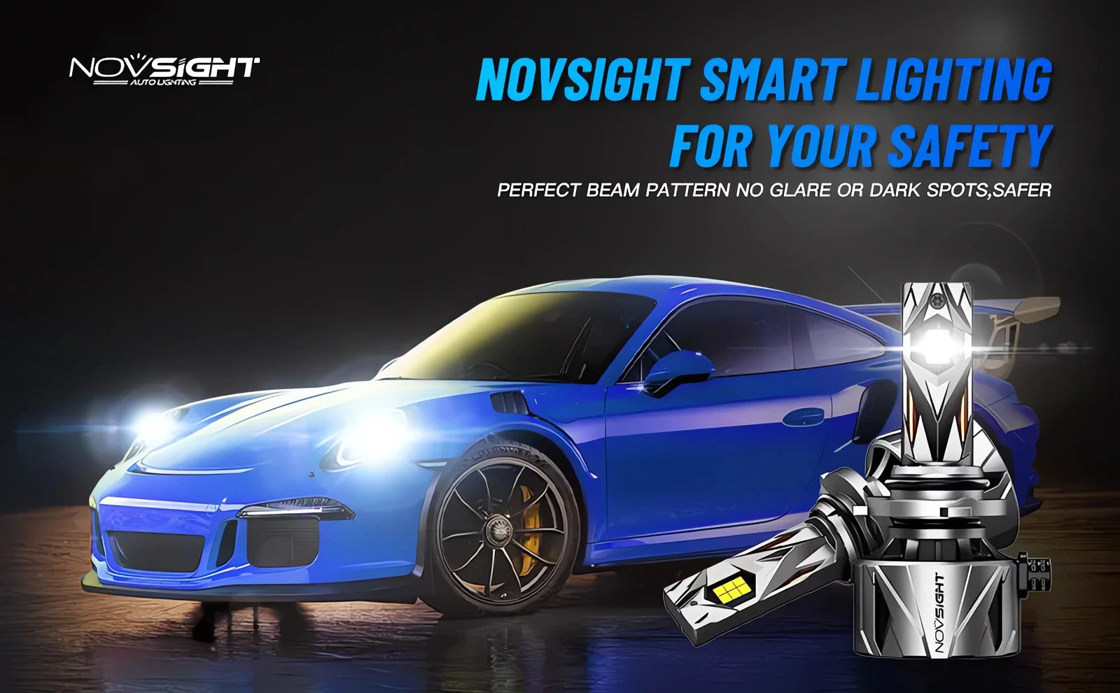 2X 9005 H11 LED Headlight Bulb Combo for NOVSIGHT (6500K, 60000LM)