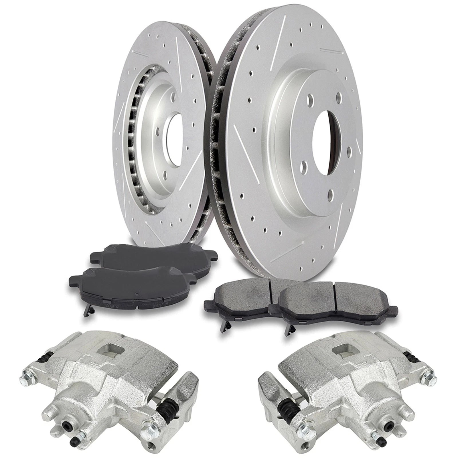 Front Drilled Brake Calipers & Rotors & Ceramic Pads for Dodge Avenger (2008–2014)