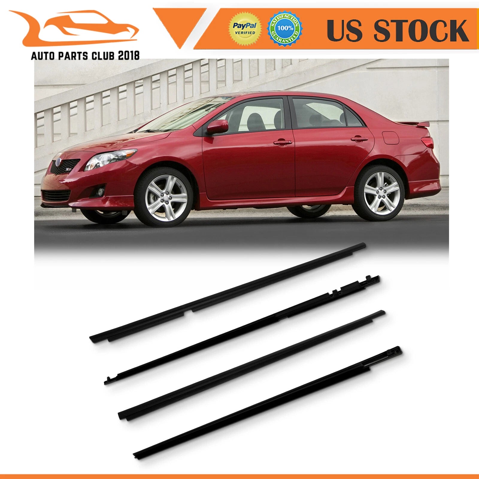 Set of 4 Window Weatherstrip Seals for Toyota Corolla (2009–2012)