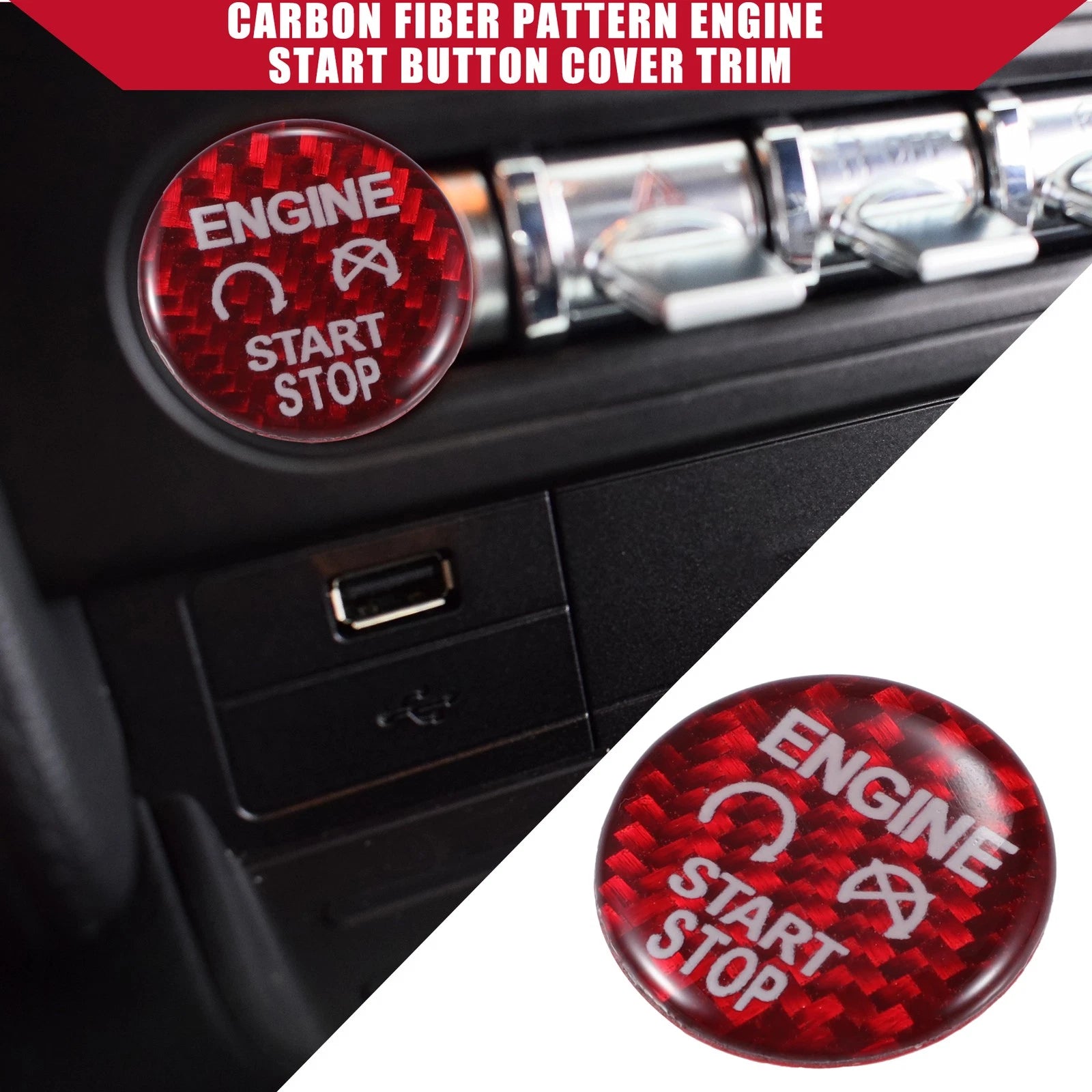 Carbon Fiber Engine Start Stop Button Cover Trim for Ford 