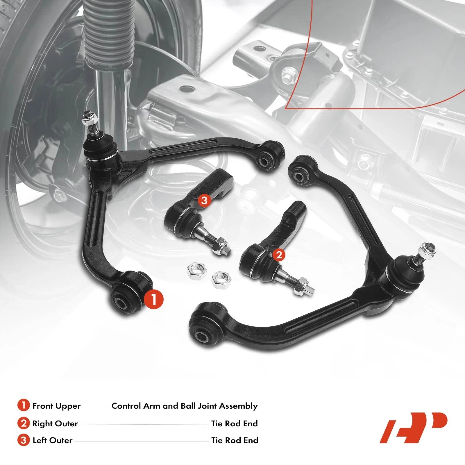 Set of 4 Front Upper Outer Control Arm Tie Rods for Jeep Liberty (2002-2007)