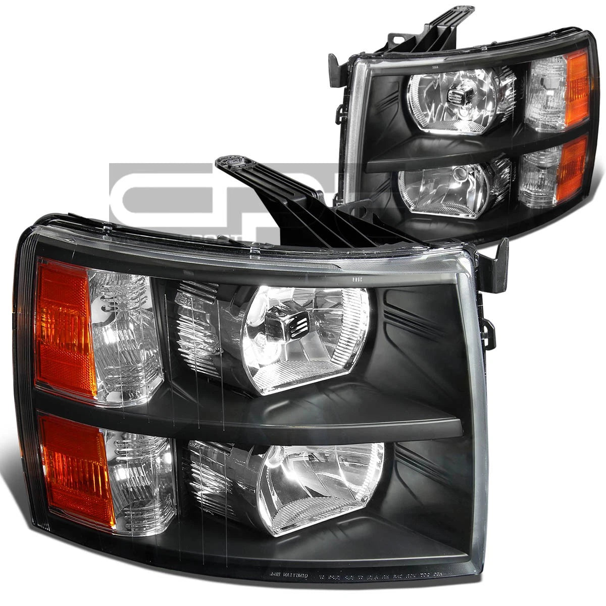 Set of 4 Black Housing Headlight, Amber Turn Signal, LED Fog Light for Silverado (2007–2013)