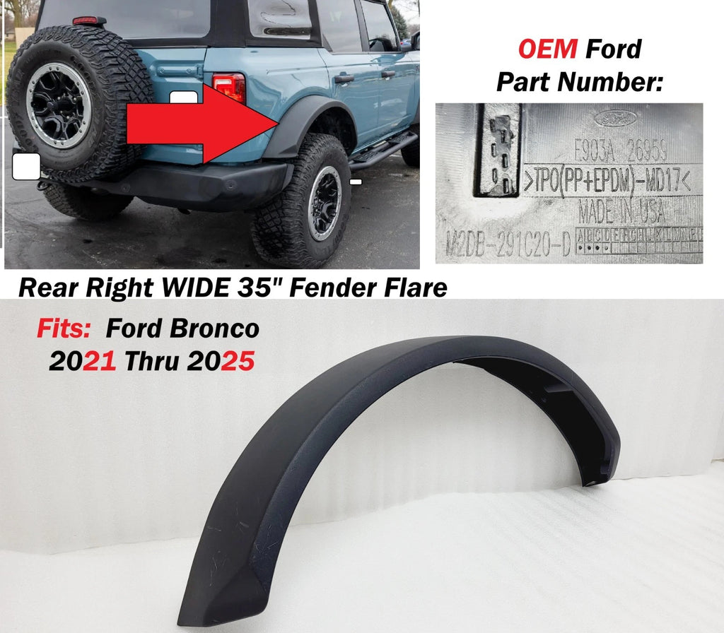 OEM Rear Right Wide 35" Fender Flare Molding for Ford Bronco (2021–2025) M2DB291C20D
