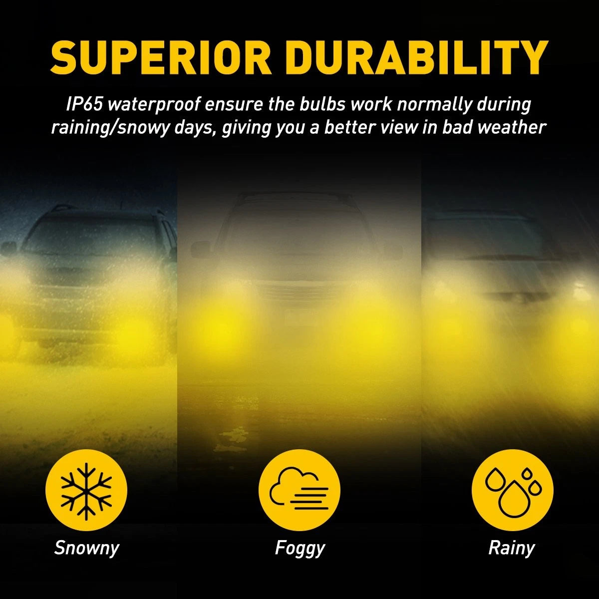 AUXITO H10 9145 9140 LED Fog Light Bulb 3000K Golden Yellow (3000LM)