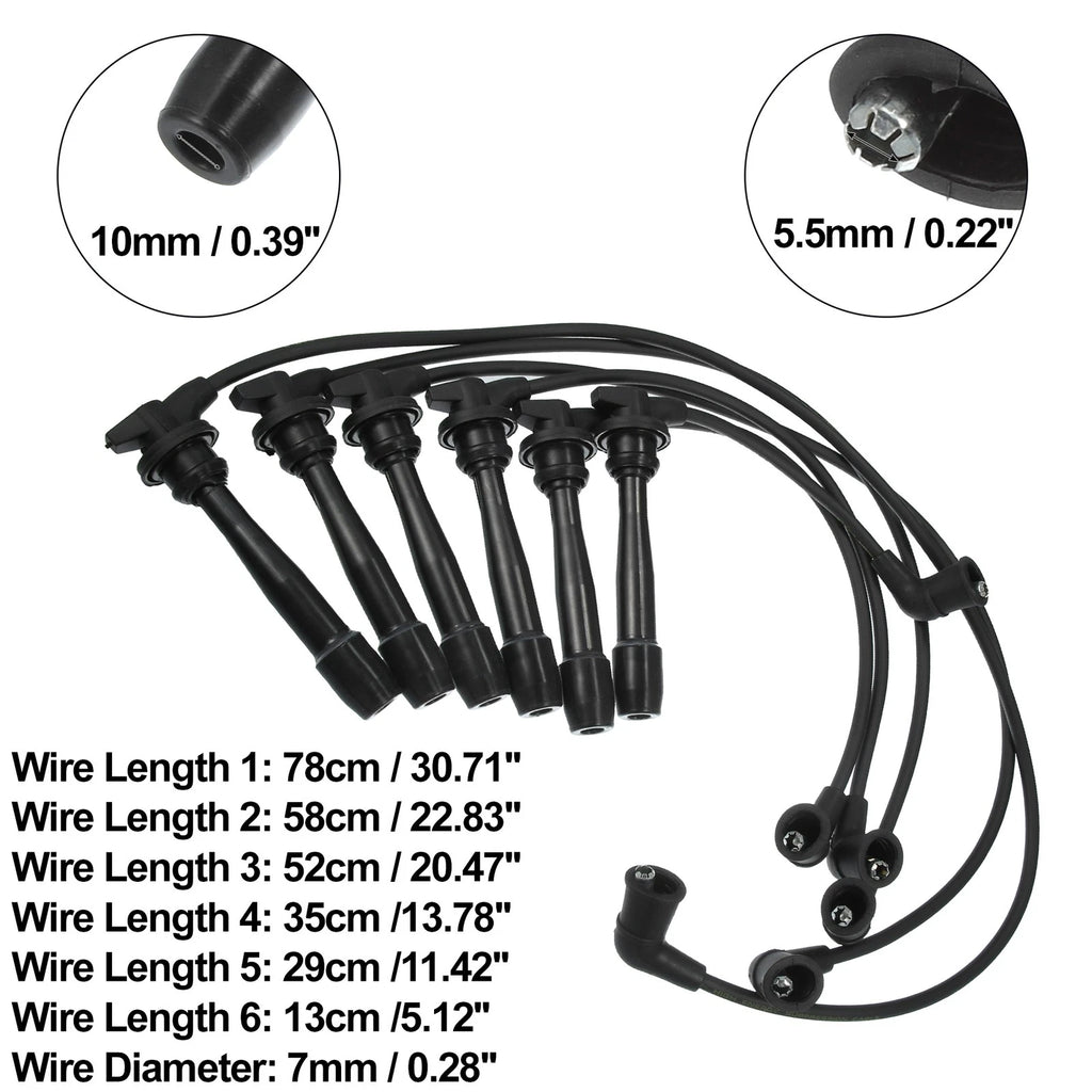 6pcs Spark Plug Ignition Wire for Hyundai Sonata GLS (1999–2001) Black
