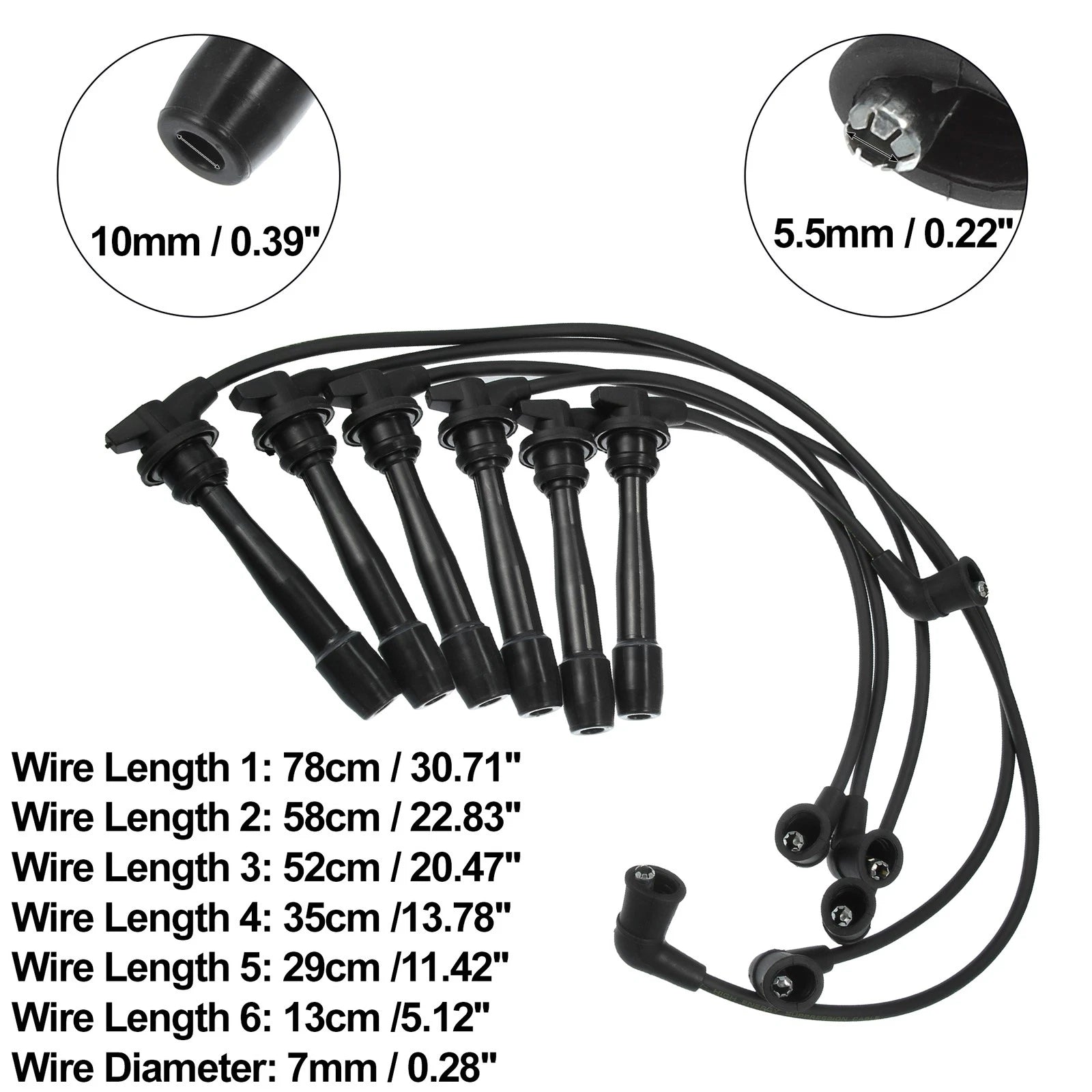 6pcs Spark Plug Ignition Wire for Hyundai Sonata GLS (1999–2001) Black