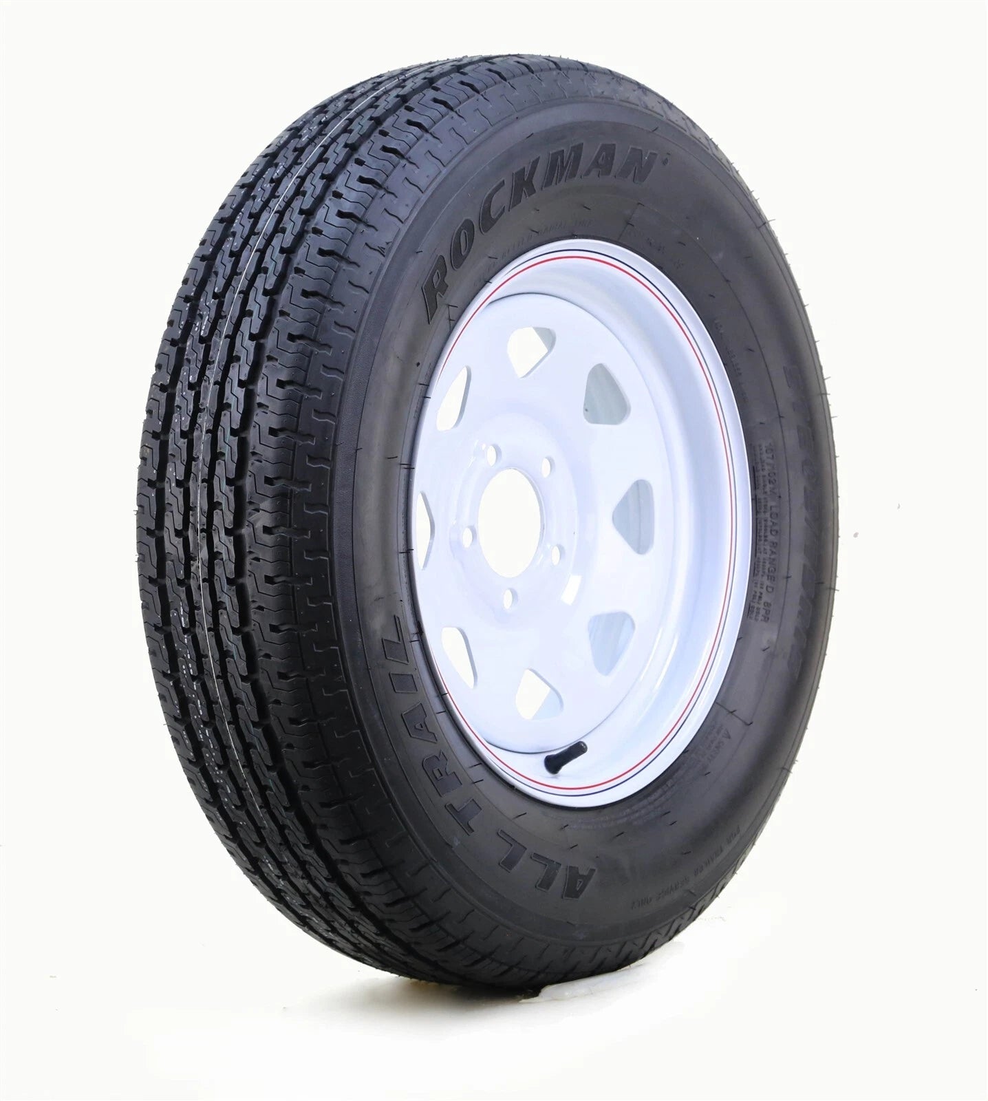 Trailer Tire White Spoke Rim ST205/75R15 8-Ply D 107M 5 Lug (15")