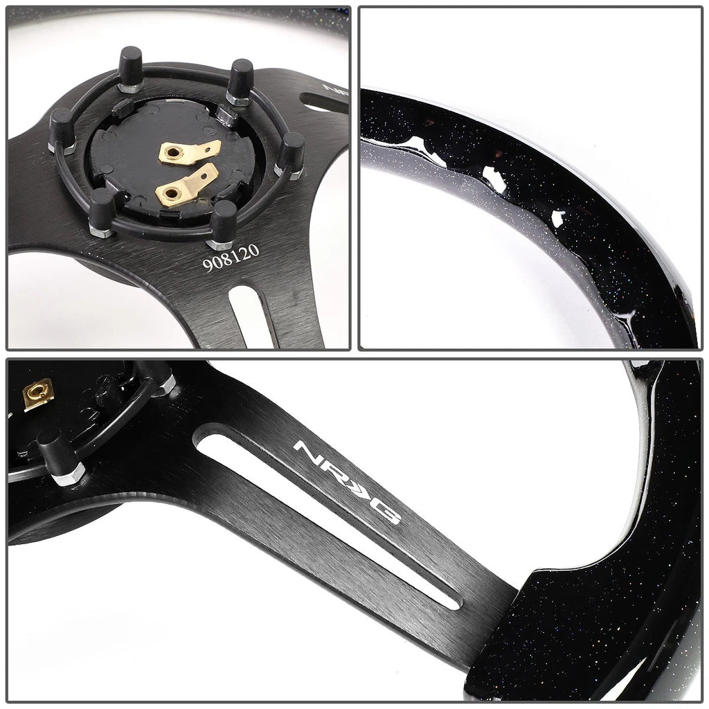 NRG 350mm 3" Deep Black 3-Spoke Aluminum Steering Wheel for Universal Fit (All Years)
