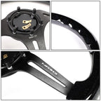 NRG 350mm 3" Deep Black 3-Spoke Aluminum Steering Wheel for Universal Fit (All Years)
