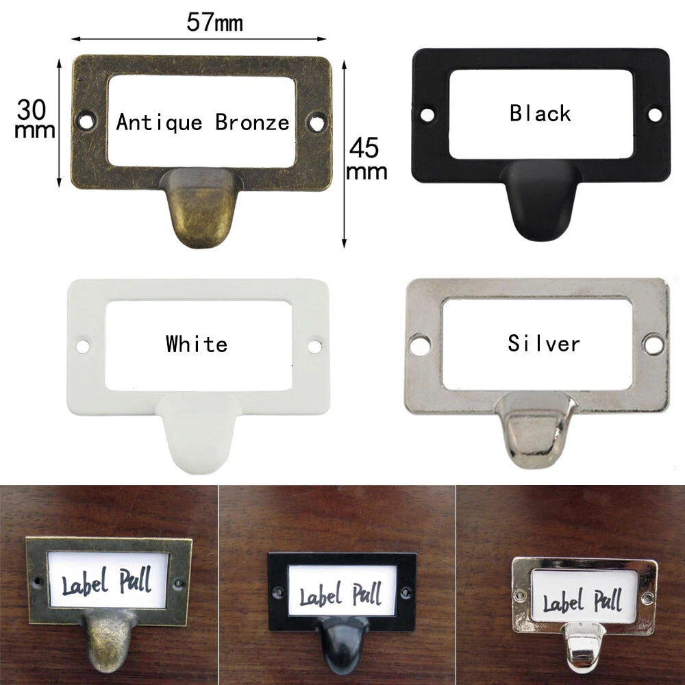 Set of 12 Vintage Drawer Cabinet Label Tag Pulls for