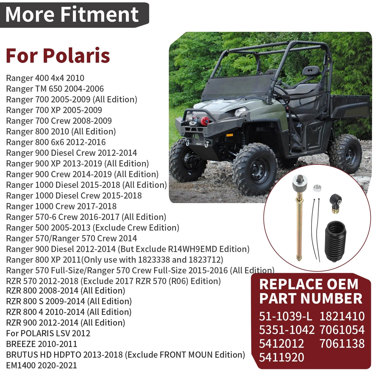 Left Steering Rack Tie Rods for Polaris Ranger (400-1000)