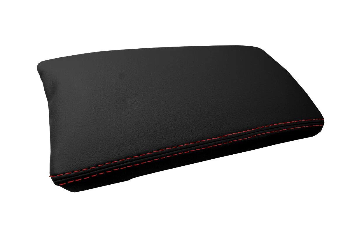 Leather Console Lid Armrest Cover for Toyota Prius (2010–2015) Red Stitch