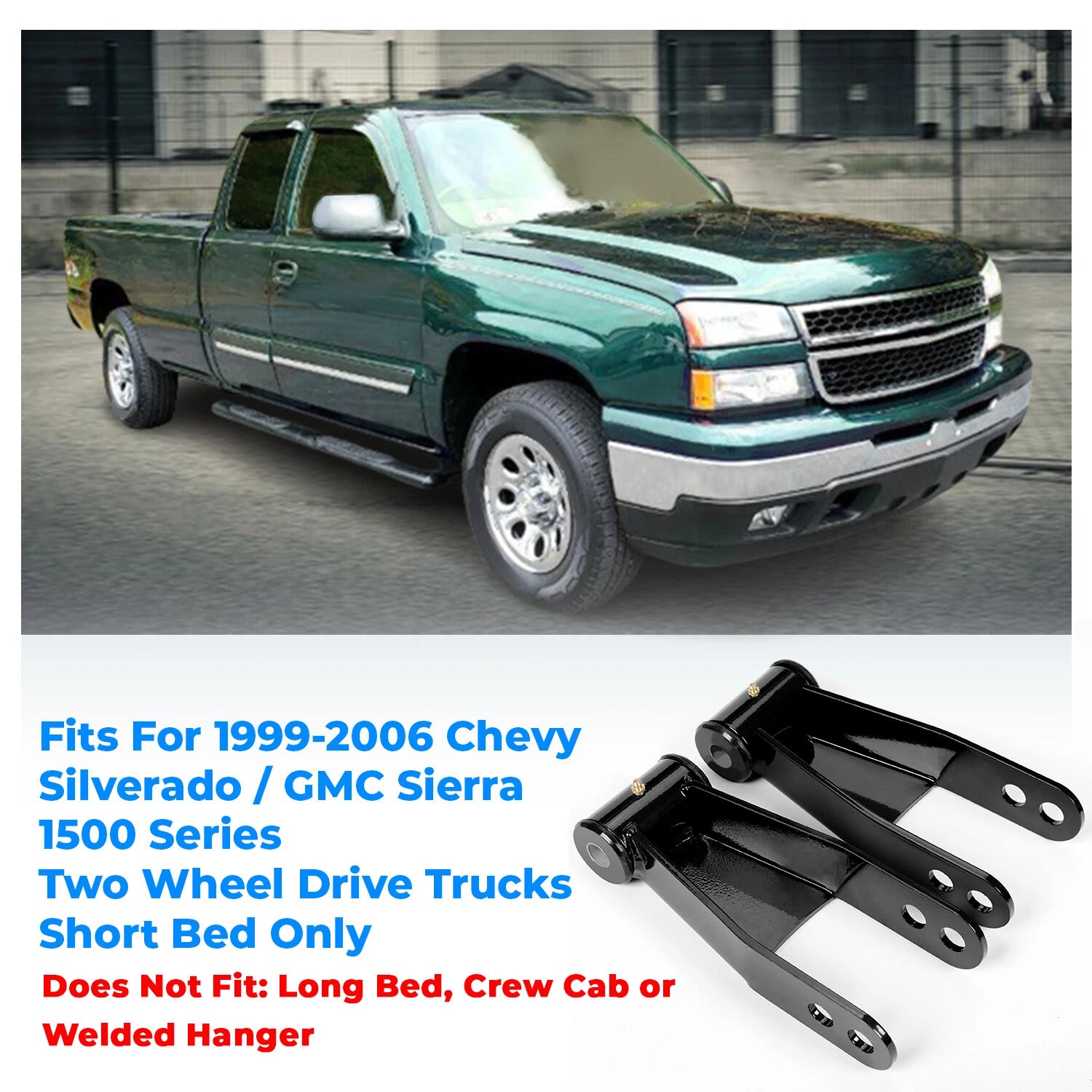 4'' Drop Kit Shackles & Hangers for Chevy Silverado/GMC Sierra 1500 (1999–2006)