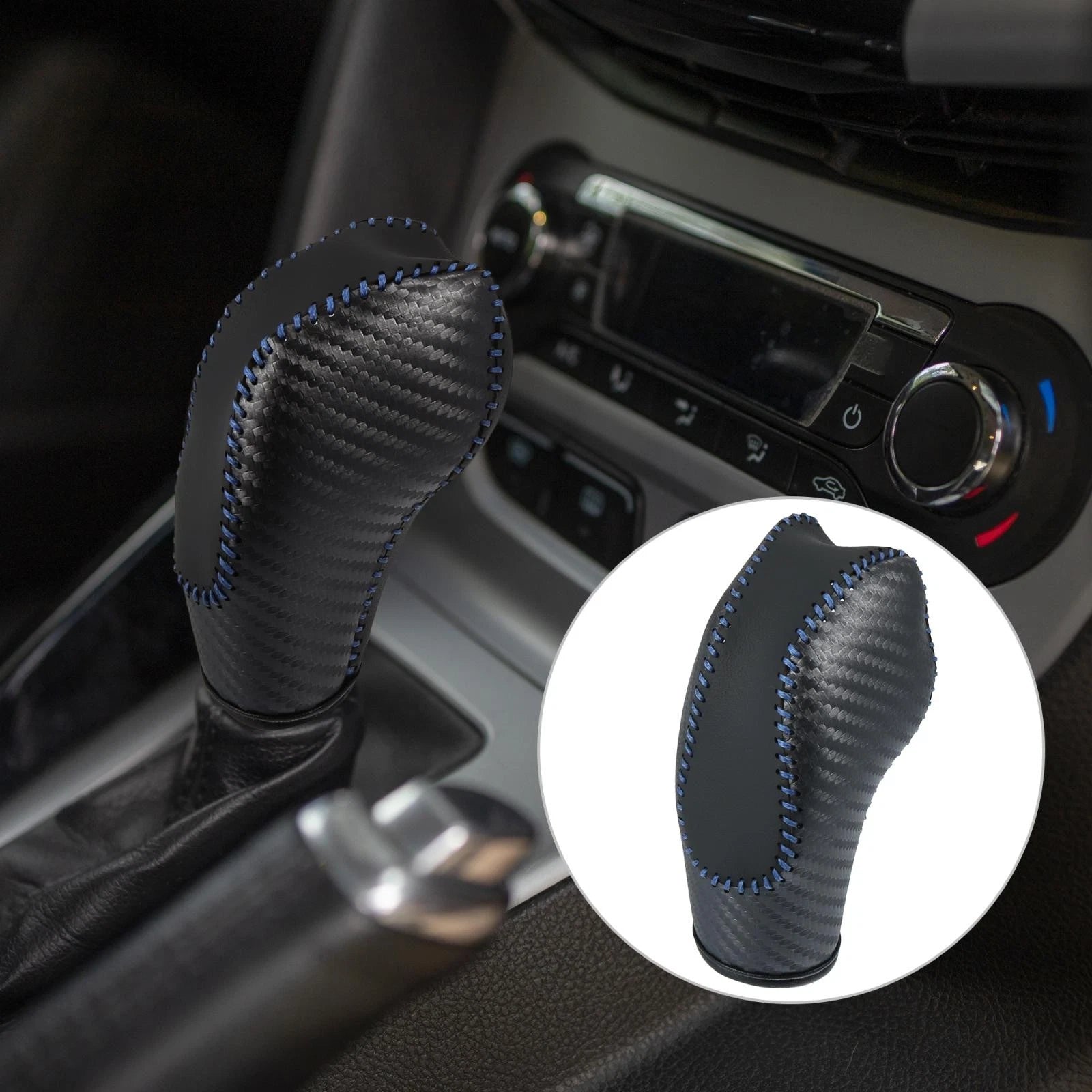 Gear Shift Knob Cover for Toyota C-HR (2018–2019) - Black Faux Leather, Blue Stitches