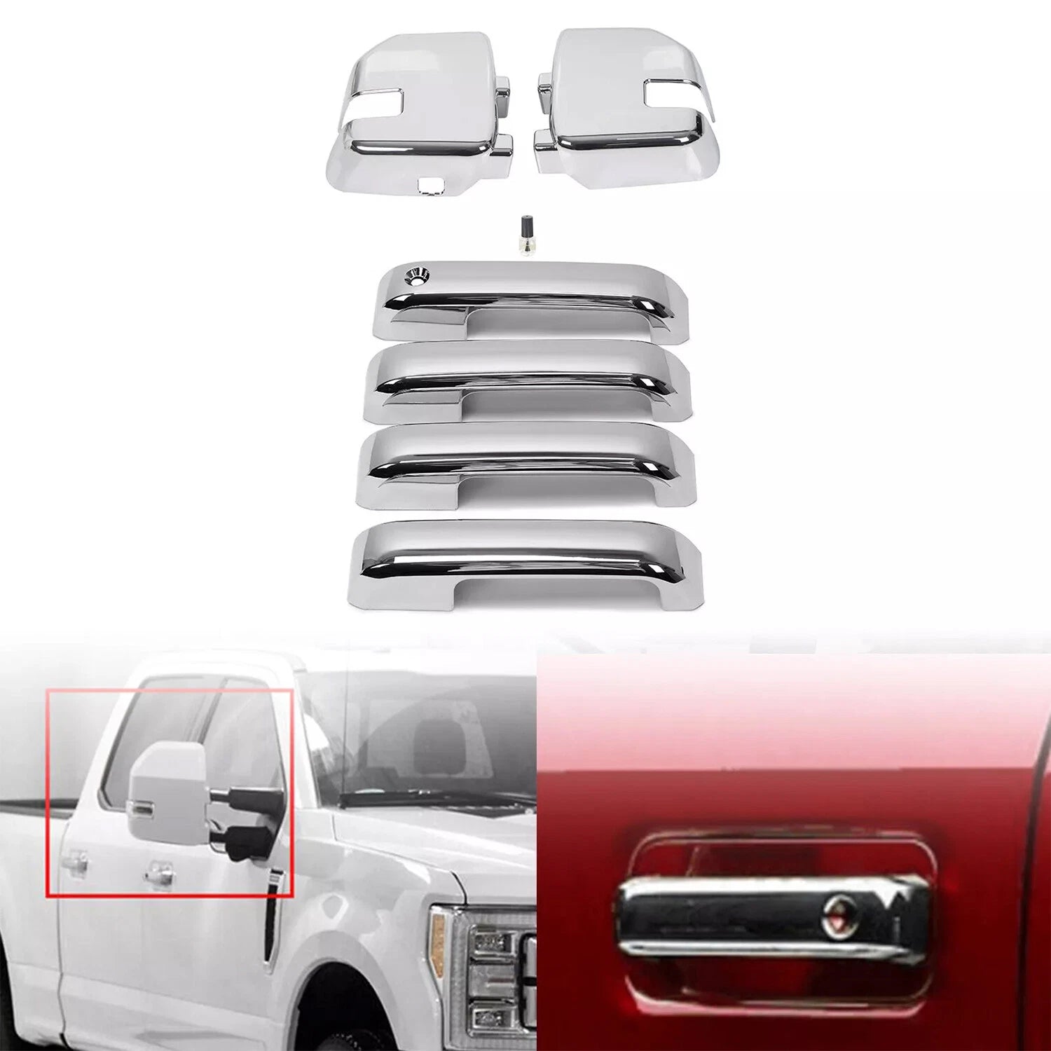 Chrome Mirror and Handle Cover for Ford F250 F350 Super Duty (2017–2022)