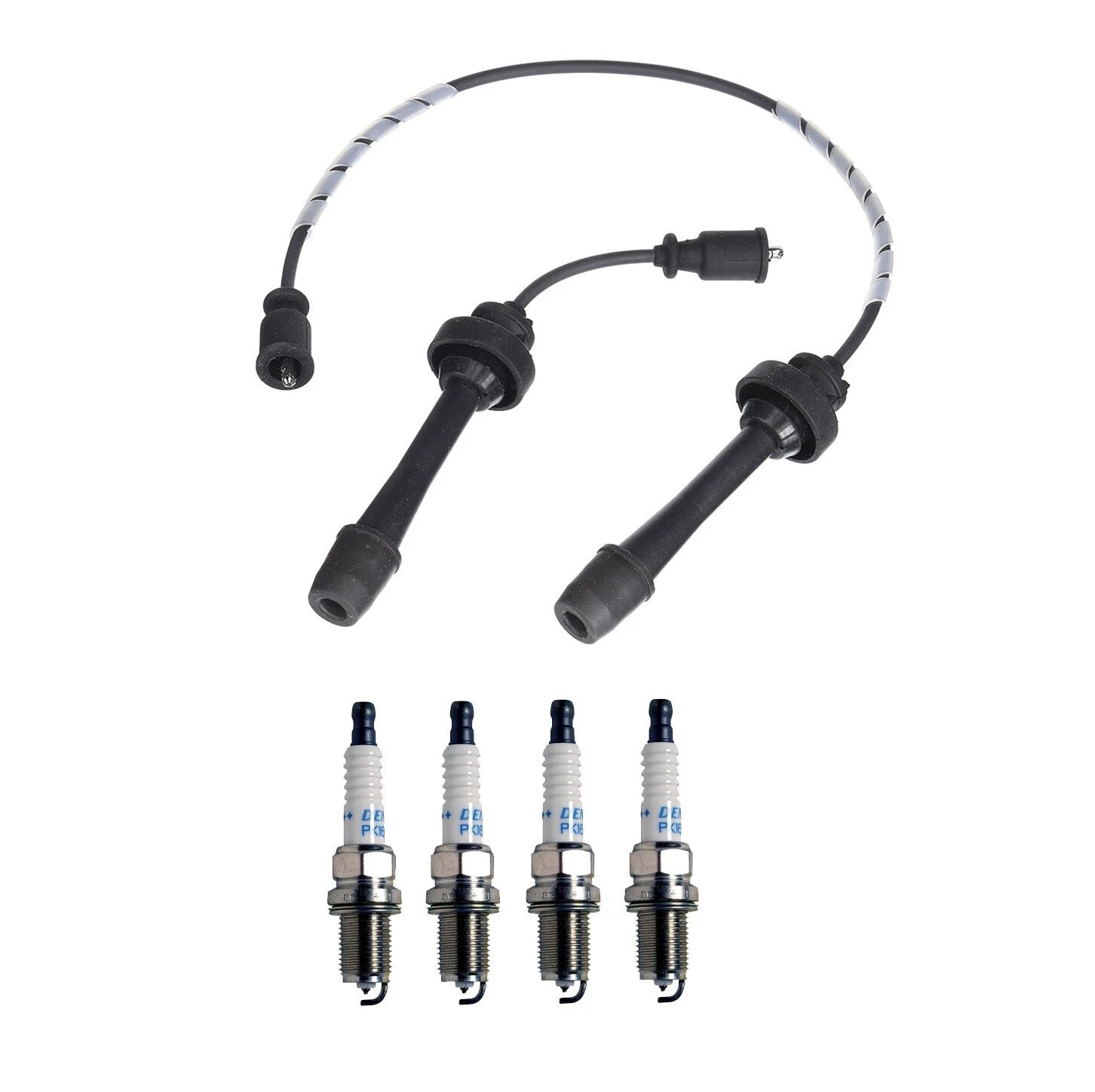 Denso Wire Set & 4 Double Platinum Spark Plugs for Mazda Protege