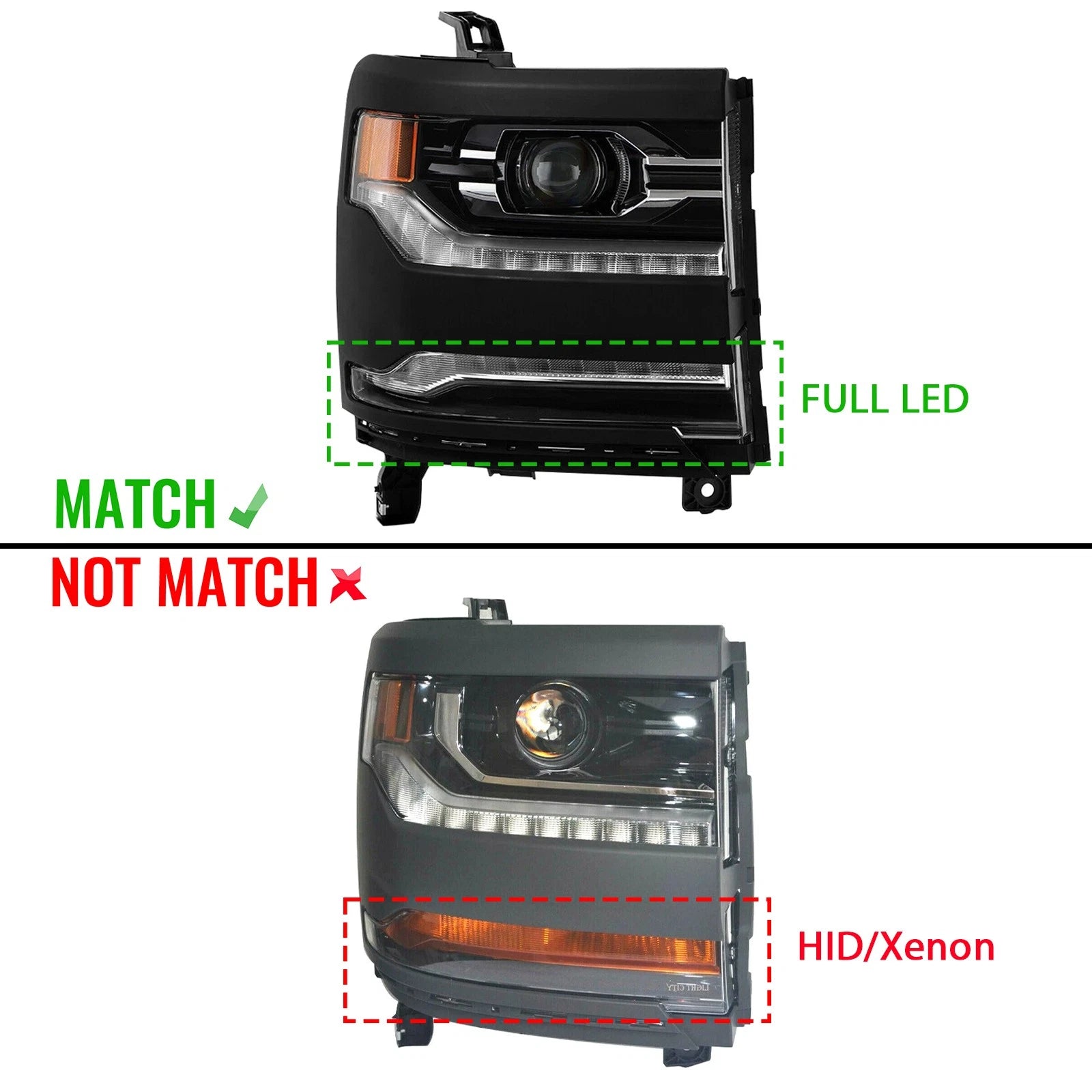LED Projector Headlight w/Module for Chevy Silverado 1500 (2016–2018)