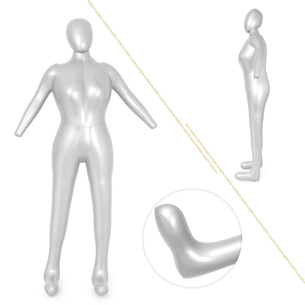 Inflatable Woman Whole Body Mannequin Fashion Dummy Torso Model Silver