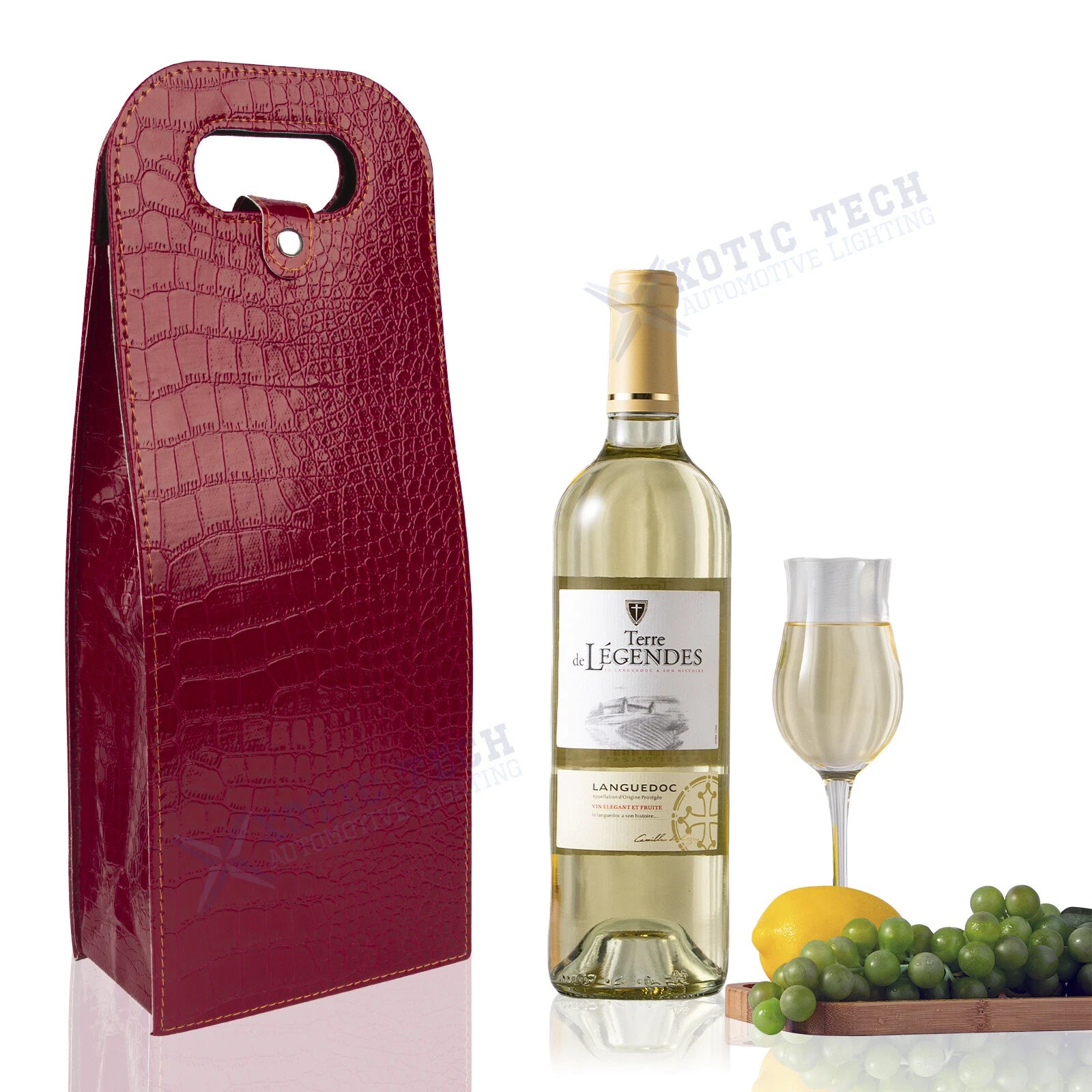 Red Crocodile Grain Wine Carrier Bag for Double Bottle (Tote)