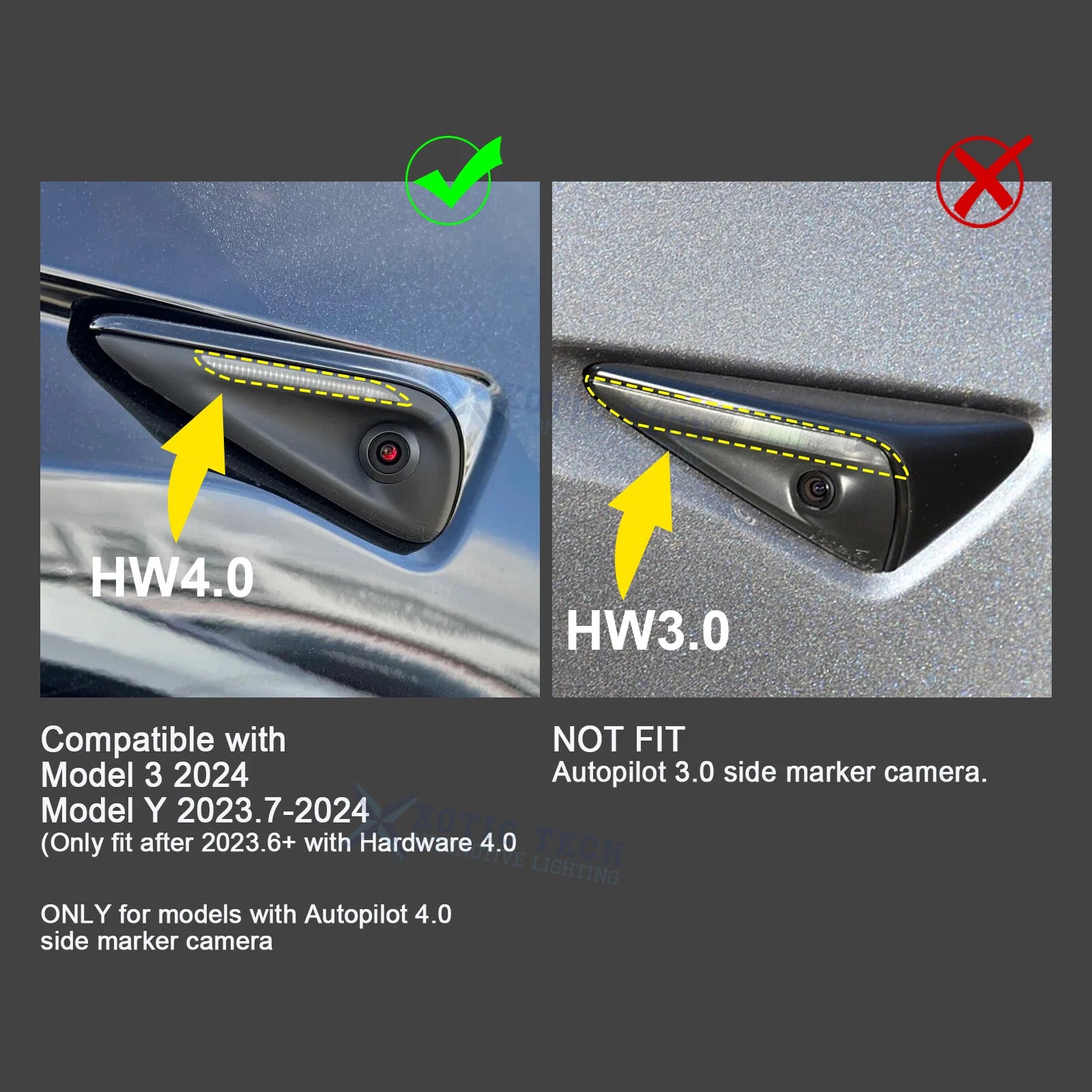 Black Carbon Style Side Camera Decor Cover Trim for Tesla Model Y (2024-2025)