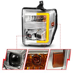 Chrome Clear Lens Headlights w Switchback Left Right for Ford F-250 (2008–2010)