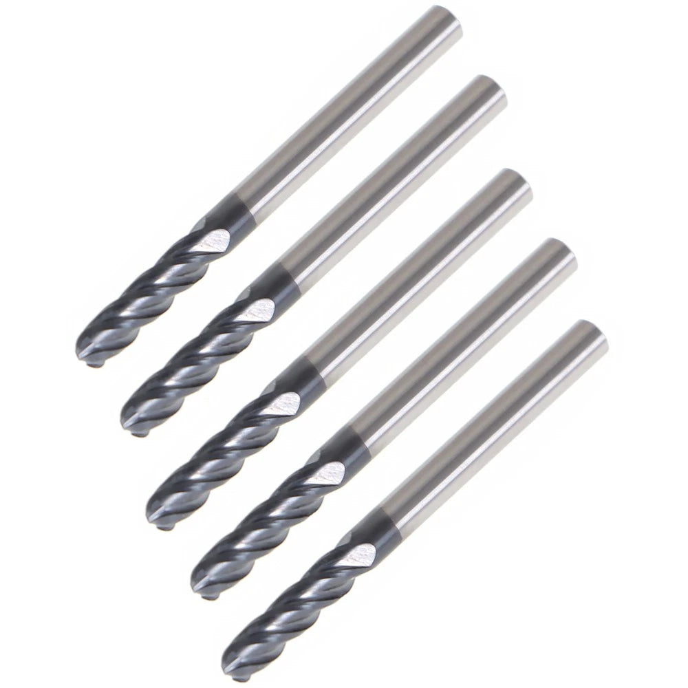 Set of 5 End Mills 1/8" 4 Flute Ball Nose Carbide