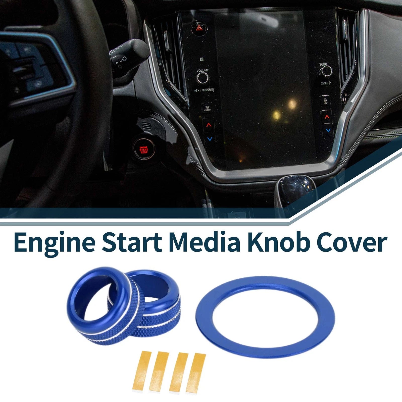3 Pcs Media Tune Engine Start Button Knob Cover Ring for Subaru WRX (2022–2023) Blue