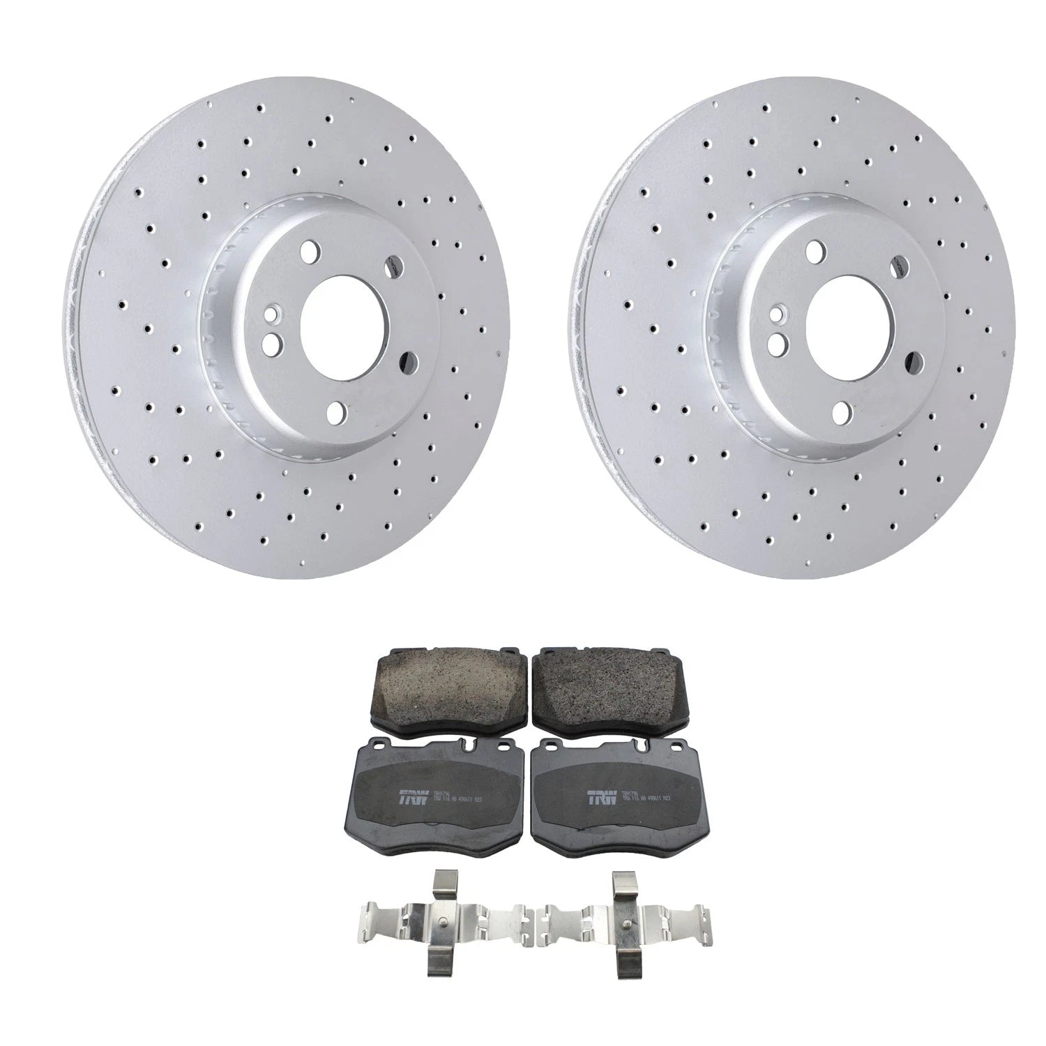 Hella Front Rotors & TRW Pro Low-Met Disc Brake Pads Kit for W205 C300 C350e C400 (2015–2021)