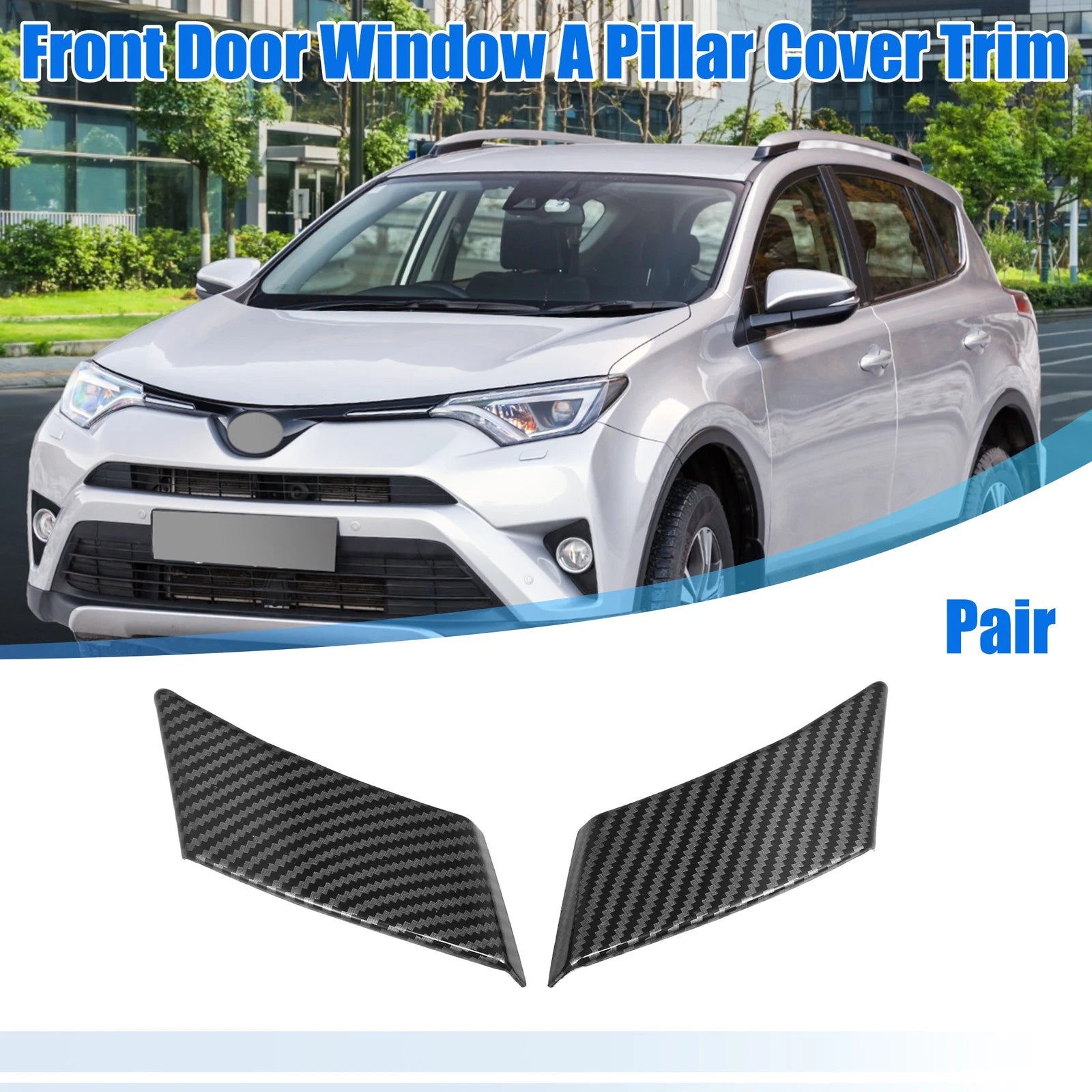 Carbon Fiber Pattern Front Door Window A Pillar Cover Trim for Toyota RAV4 (2019–2023)