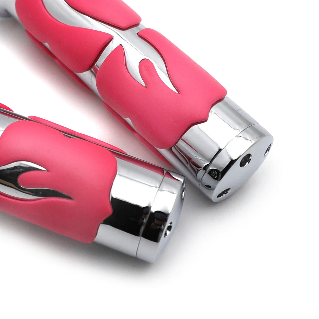Pink Chrome Flame Hand Grips for Yamaha V Star 1100 (2000–2009)