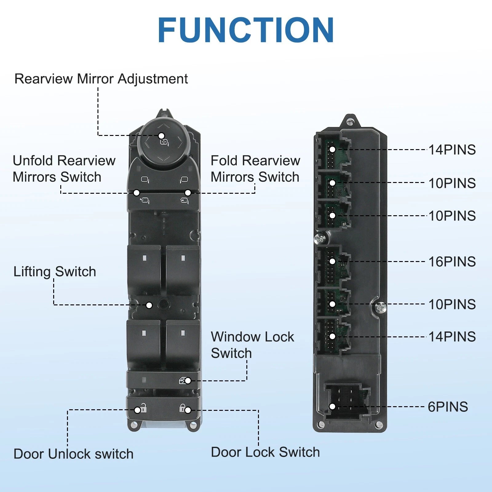 Door Window Switch Panel for Chevrolet GMC Cadillac (2007-2014) Left Driver