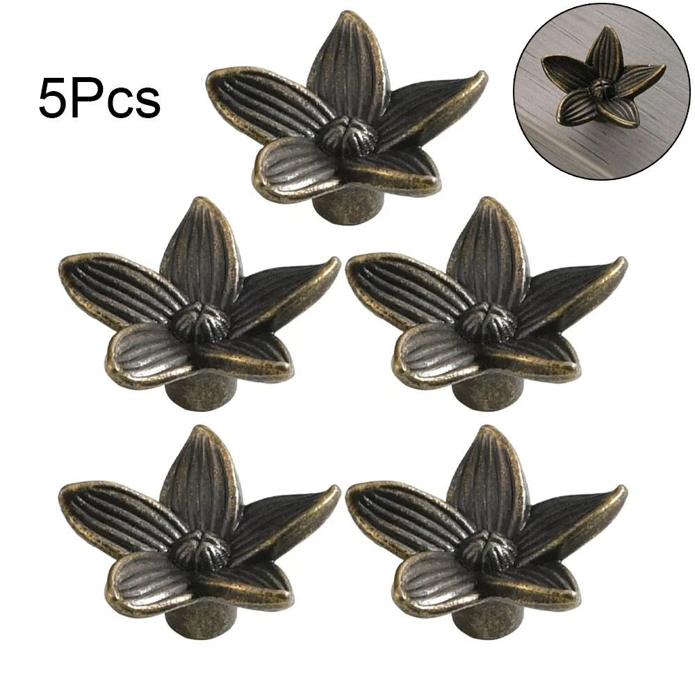5Pcs Antique Flower Handle Knobs for Drawer Door Cabinet Jewelry Box