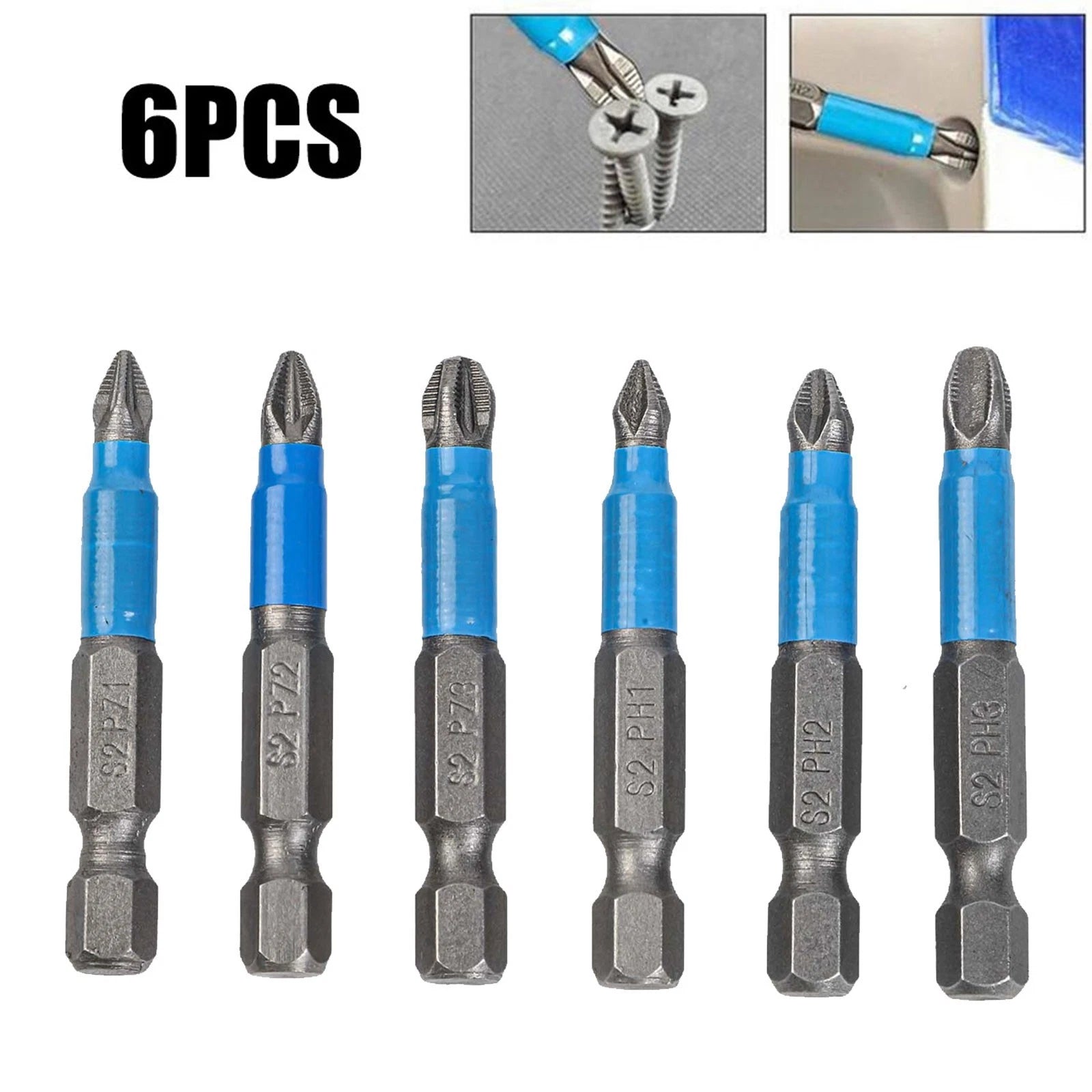 Set of 6 Anti Slip Screwdriver Bits for 1/4 Electric Hand Screwdriver