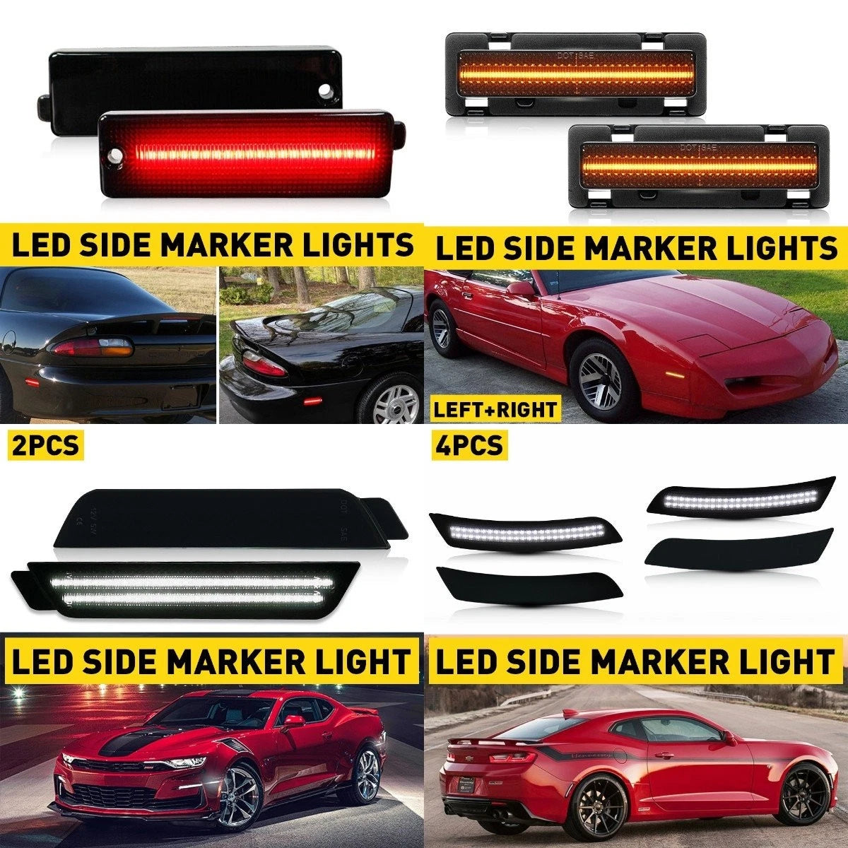 LED Smoke Black Rear Bumper Side Marker Lights for Chevy Camaro (1993–2002)