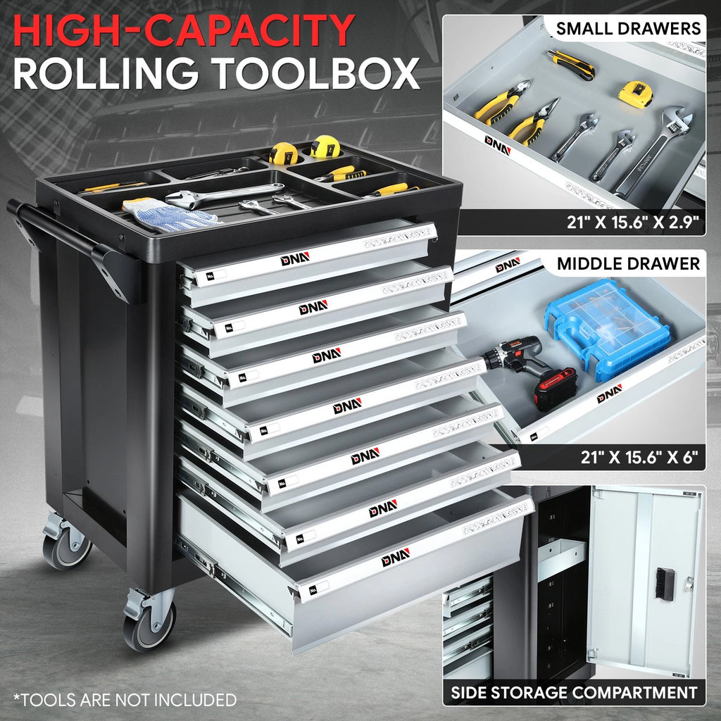 7 Drawer Portable Tool Cabinet with Locking System for Universal Use
