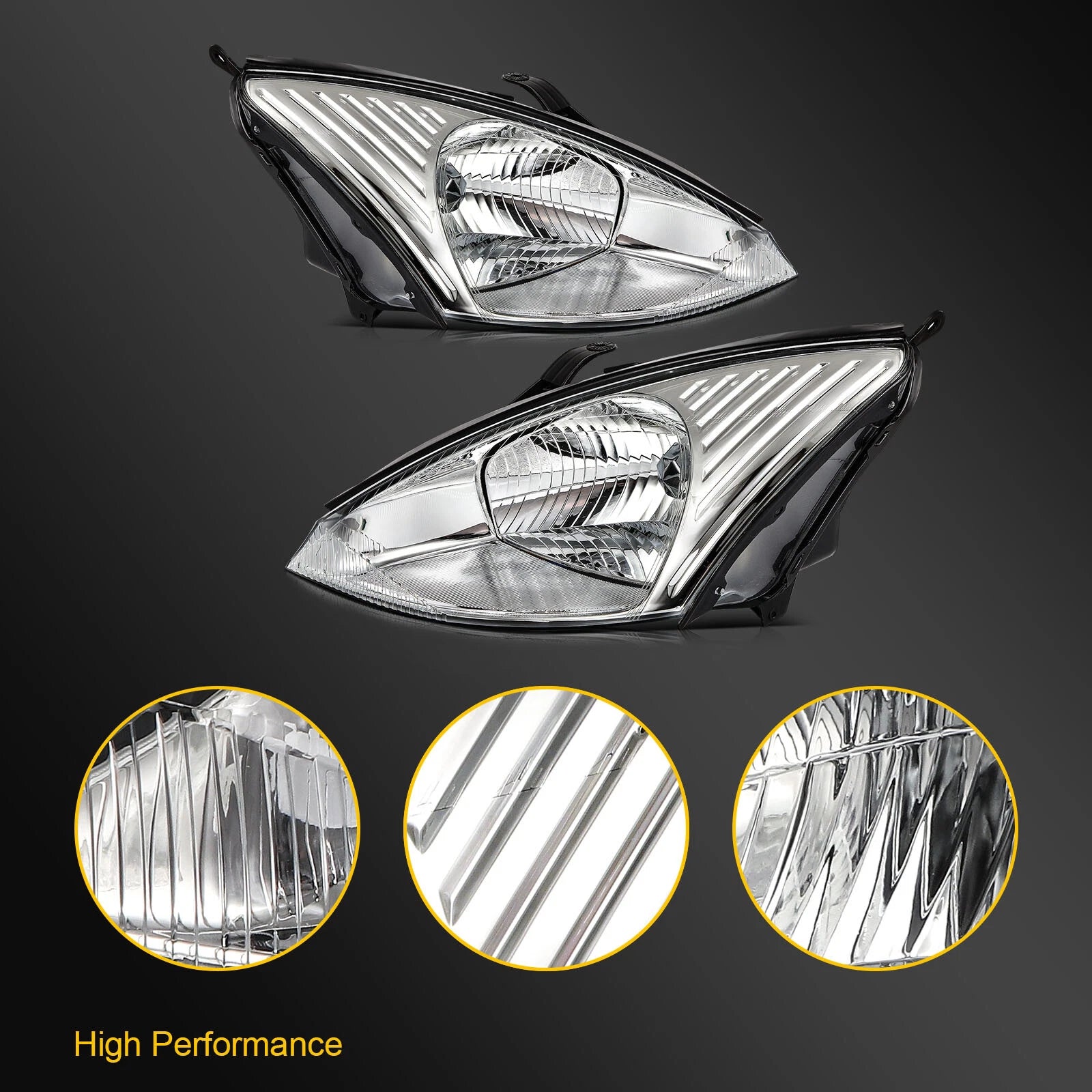 Headlight Assembly for Ford Focus (2000–2004) Chrome Housing Clear Lens L+R