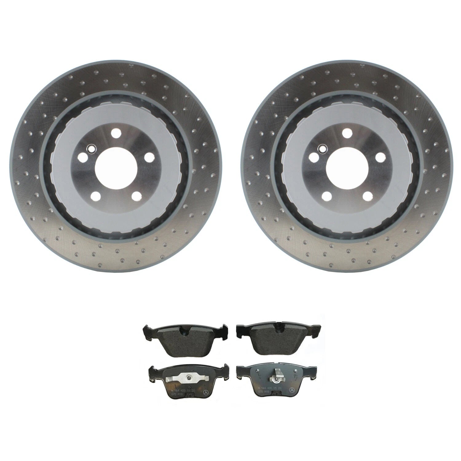 Set of 2 Dimpled Rotors & Brake Pads for Mercedes W221 S63 S65 AMG (2007–2013)
