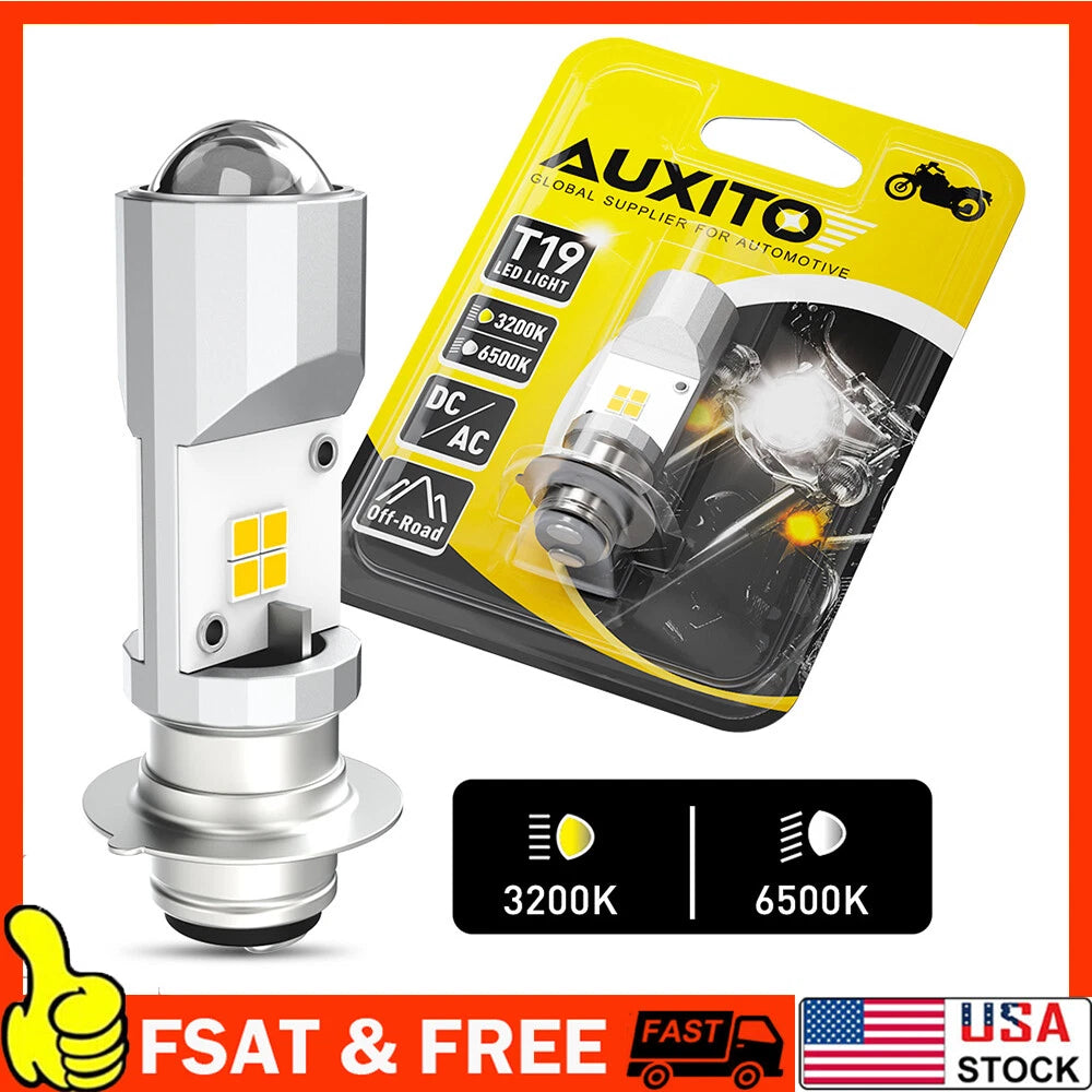AUXITO LED Headlight Bulbs for Motorbike ATV UTV (3000K Yellow, 6000K White)